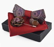 Wooden bow tie with handkerchiefs and cufflinks Gaira 709061