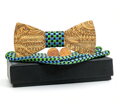 Wooden bow tie with handkerchiefs and cufflinks Gaira 709205