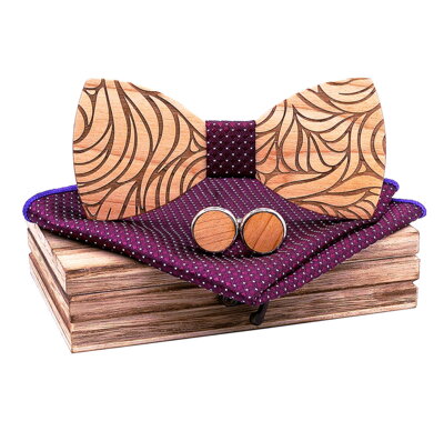 Wooden bow tie with handkerchiefs and cufflinks Gaira 709206