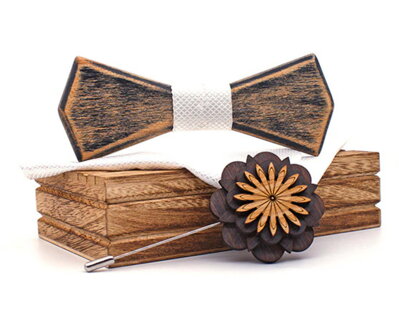 Wooden bow tie with handkerchiefs and wooden brooch Gaira 709221