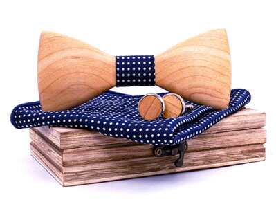Wooden bow tie with handkerchiefs and cufflinks Gaira 709226