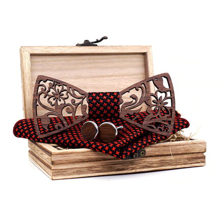 Wooden bow tie with handkerchiefs and cufflinks Gaira 709091