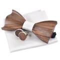 Wooden bow tie with handkerchiefs and cufflinks Gaira 709038
